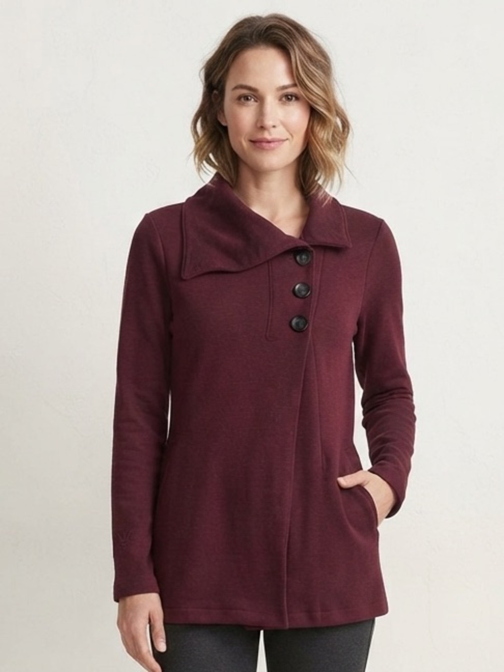 Ibex Sz S Merino Wool Maroon Button Lagenlook Cardigan